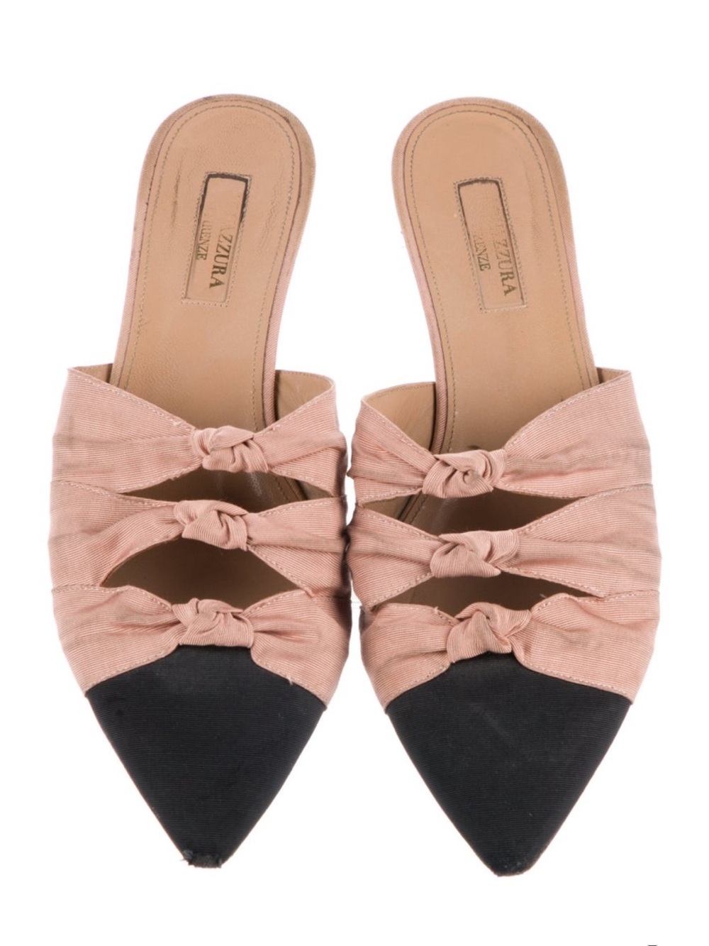 Aquazzura Blush and Black Knotted Pointed Mules